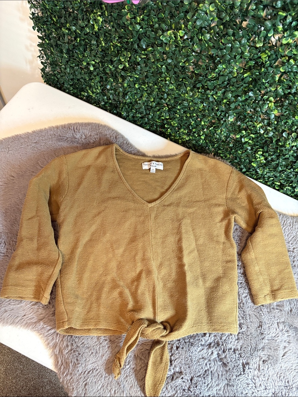 Madewell Mustard Tie-Front Long Sleeve Top